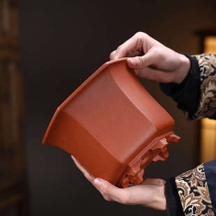 清香阁紫砂 红降坡宫灯六方花盆 桌面春兰花器古典绿植花卉紫砂盆