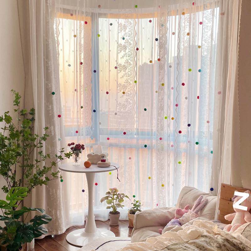法式蕾丝纱帘梦幻白色少女卧室儿童房韩式田园风窗帘书柜隔断门帘
