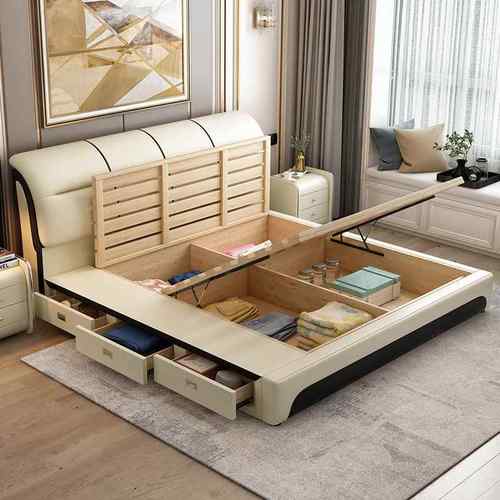 皮床1.8米 科技布艺1.5m储物简约现代双人床主卧大床童床实木框架