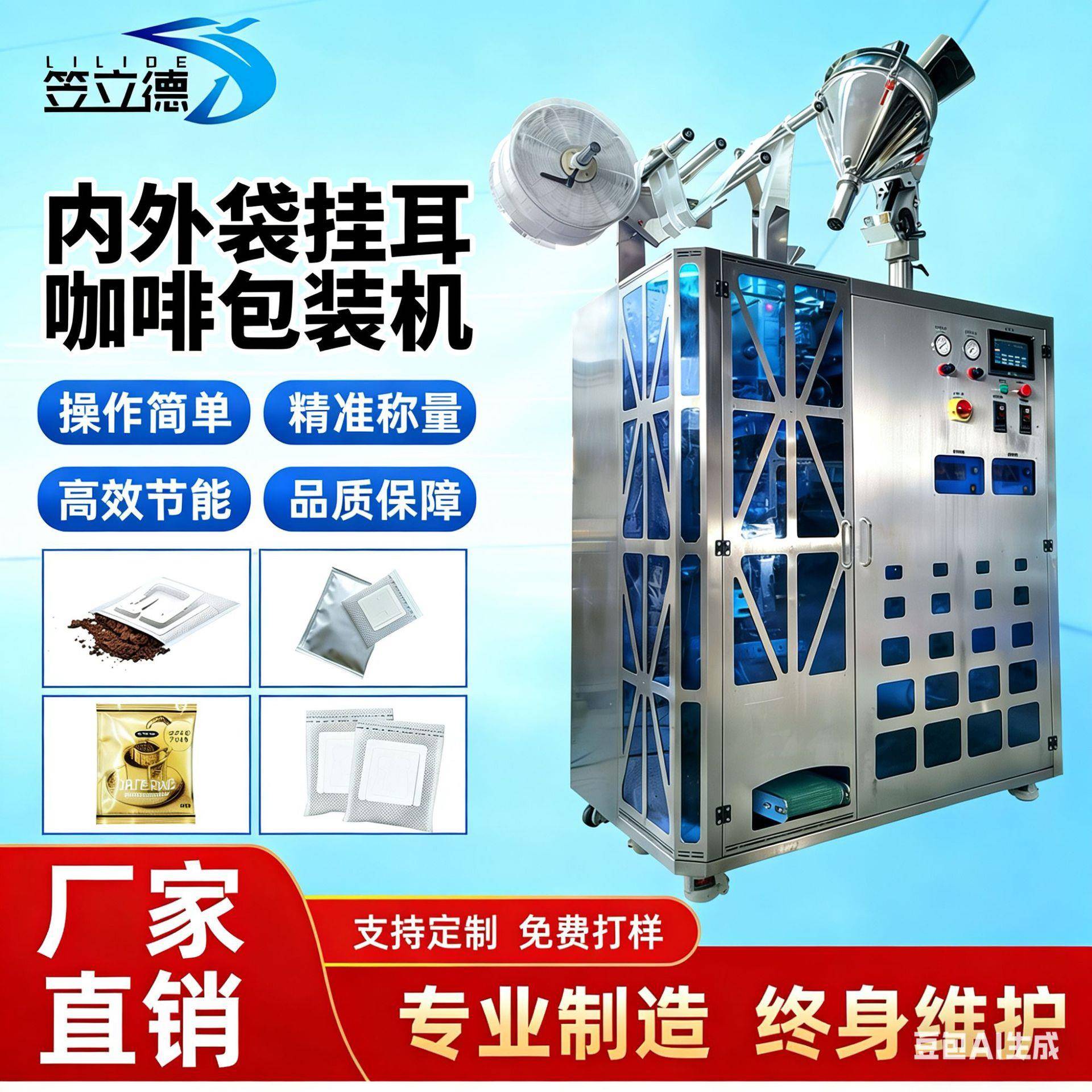 全自动挂耳咖啡包装机袋中袋咖啡粉包装机内外袋咖啡包装机