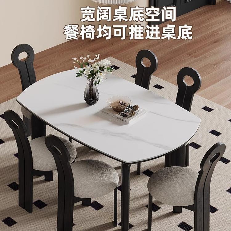式复古大脚实木伸桌缩岩板法餐桌可变tcj-37圆小户型白蜡象木实木