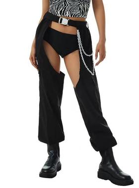 Women Buckles Bottomless Pants High Waist Cargo Trousers Cro