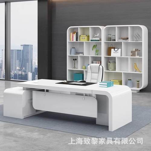 白色烤漆时尚办公桌老板桌简约现代总裁桌经理桌大班台极简