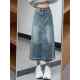 微胖高腰a字中长版 覆古毛边牛仔半身裙女春夏季 设计感大尺码 0206r