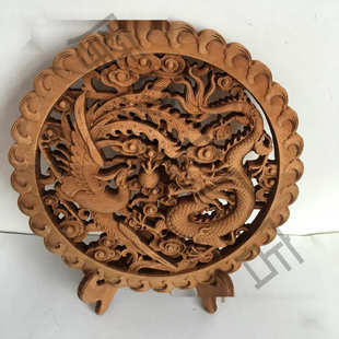 东阳木雕摆件26.8cm 48cm呈祥香樟木复古雕刻带底座 38cm