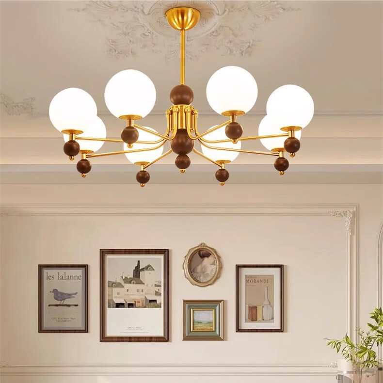 全铜法式中古风客厅卧室吊灯美式复古吊灯轻奢魔豆餐厅灯具