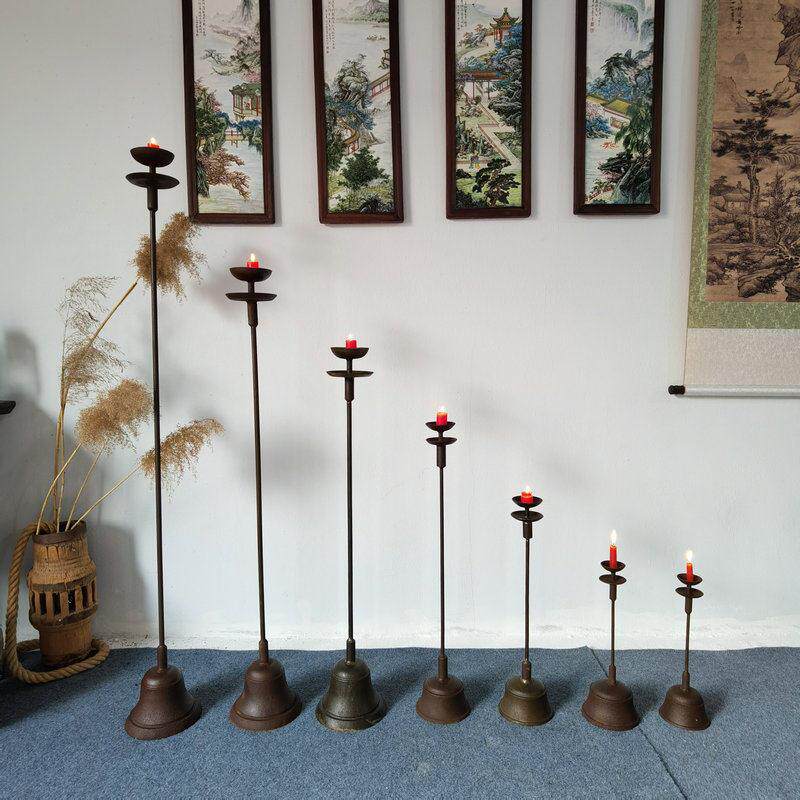 复古铸铁烛台油灯摆件仿古铁艺老油灯民俗禅意茶室灯侘寂风落地灯