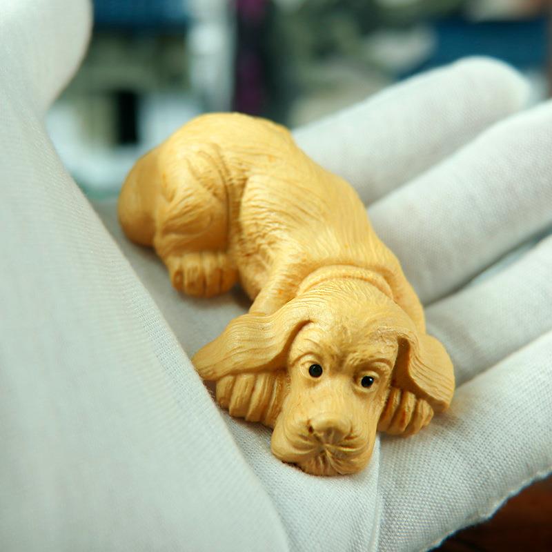 黄杨木雕摆件手把件生肖爬爬狗家居饰品客厅文玩汽车饰品