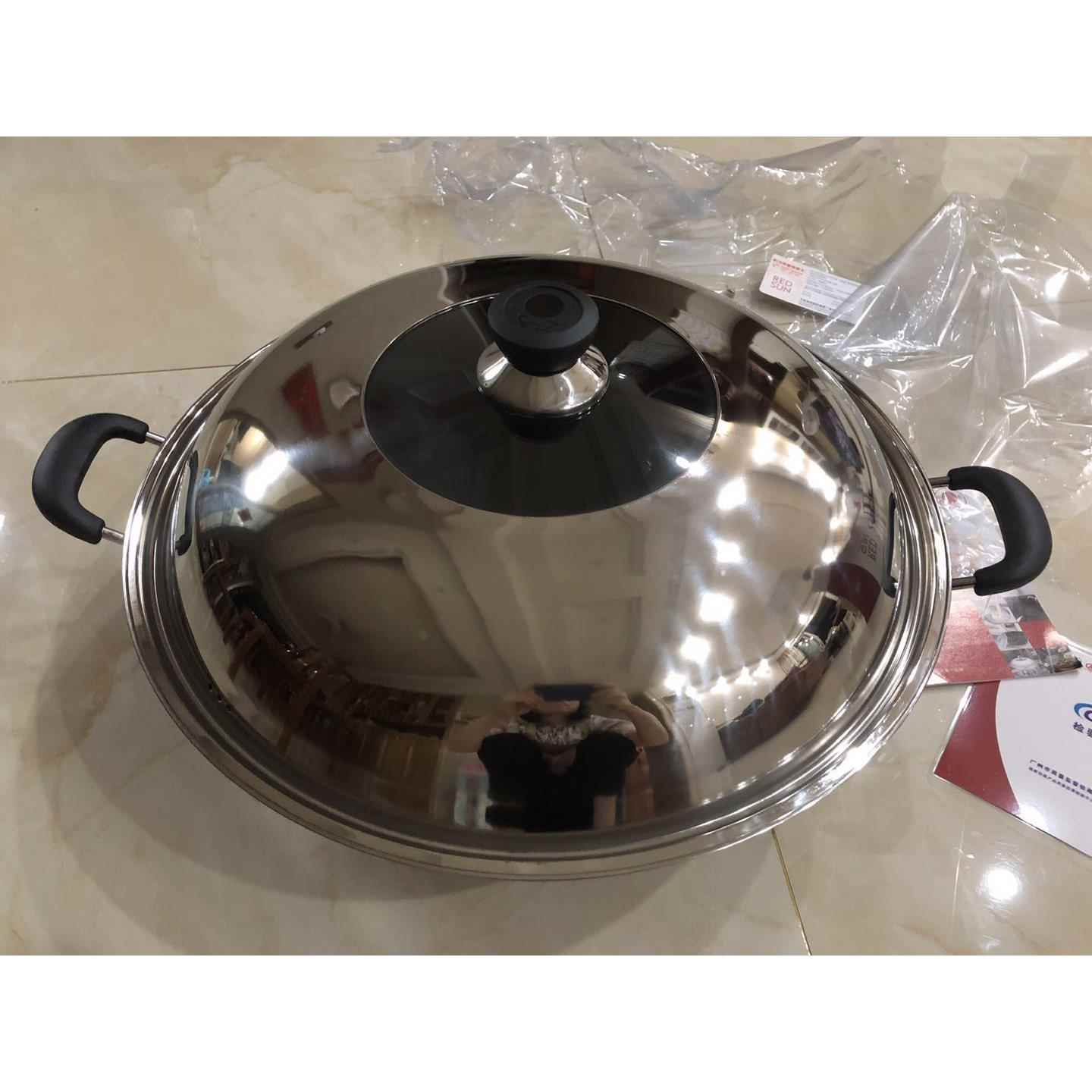 正品邮红日炒锅锰钛合金硬质圆无涂层底微油烟不粘燃气炉具包双炒