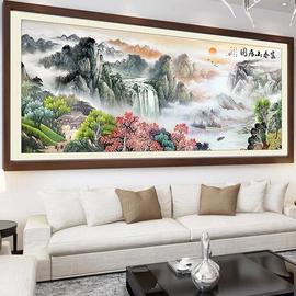 纯手工十字绣成品富春山居图，流水生财山水画客厅画人工