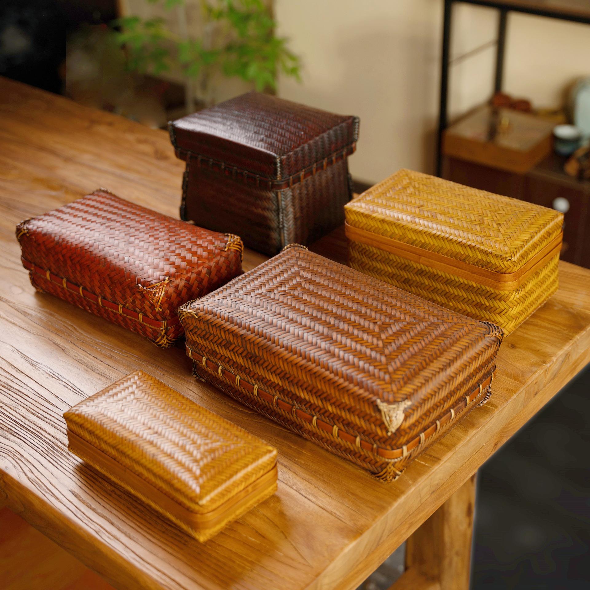 竹制茶叶包装茶具盒手工复古竹编工艺品收纳盒大漆竹编竹工艺品