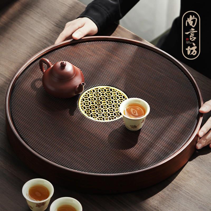 茶盘小型家用茶具茶台一人用简易竹制圆形蓄水式茶海干 干泡台茶