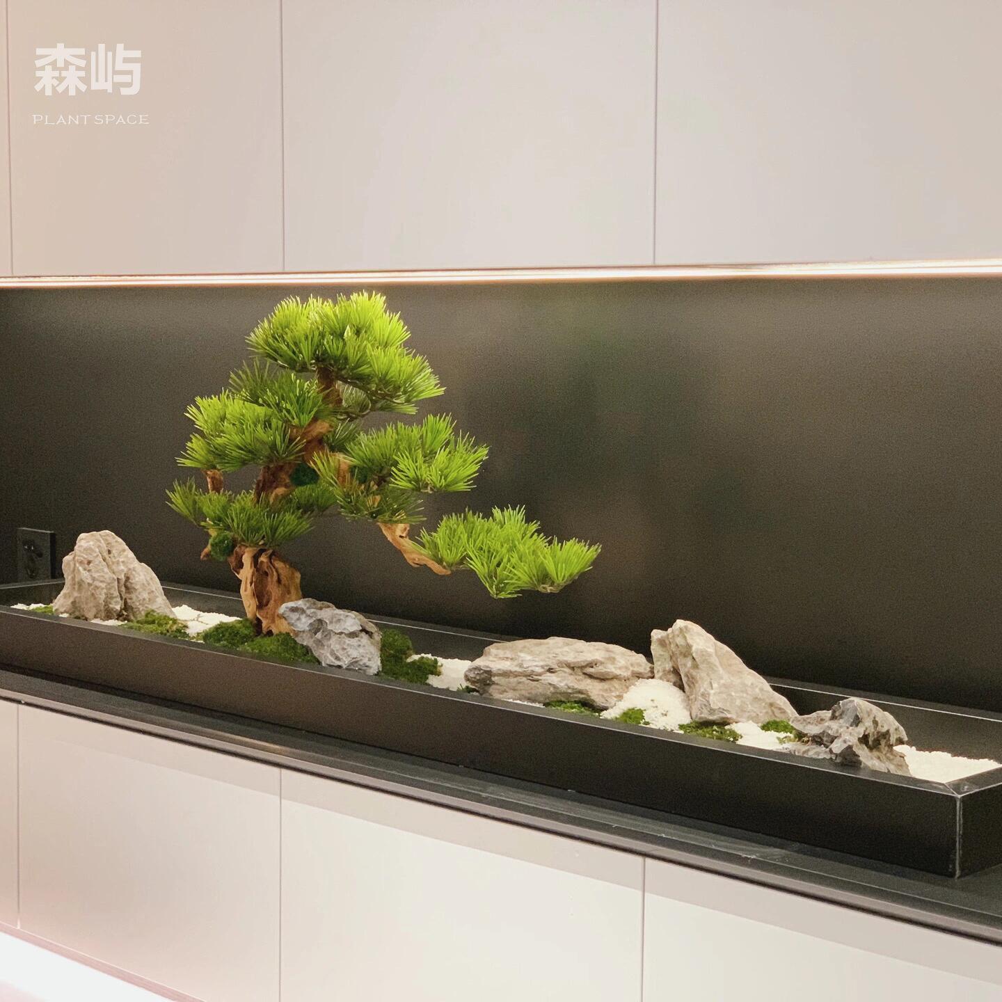 新中式长台桌花造景桌面永生苔藓微景观摆件枯山水长条茶室办公桌