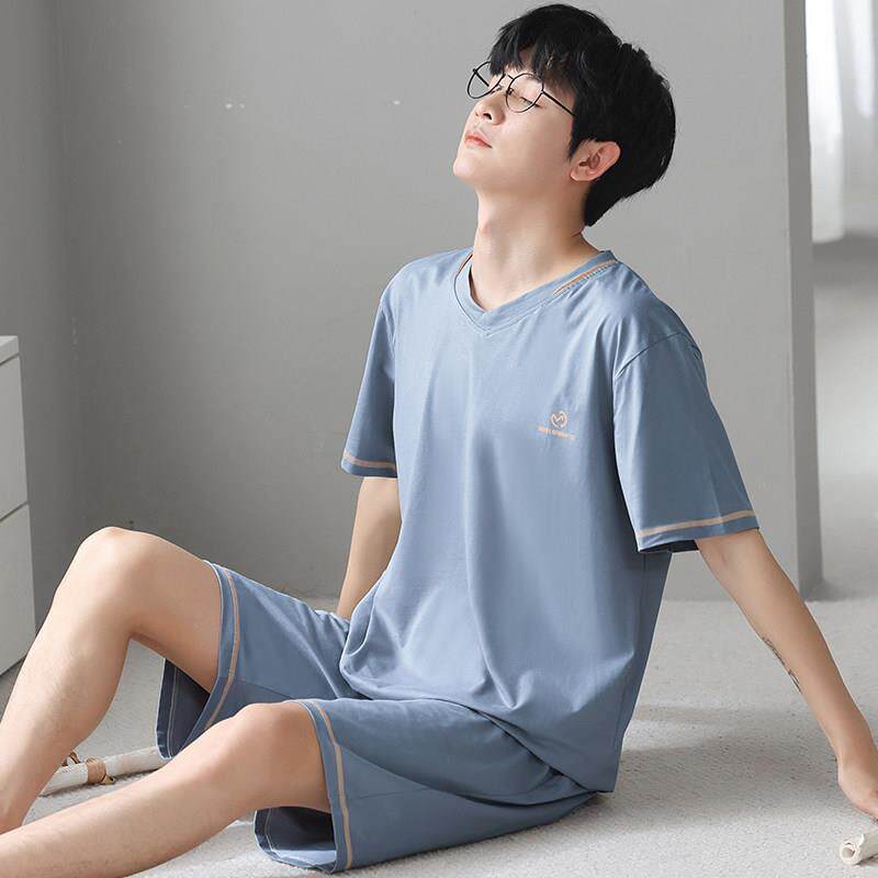 2026年新款夏季男款棉绸短袖睡衣夏天宽松男生青少年家居服套装夏