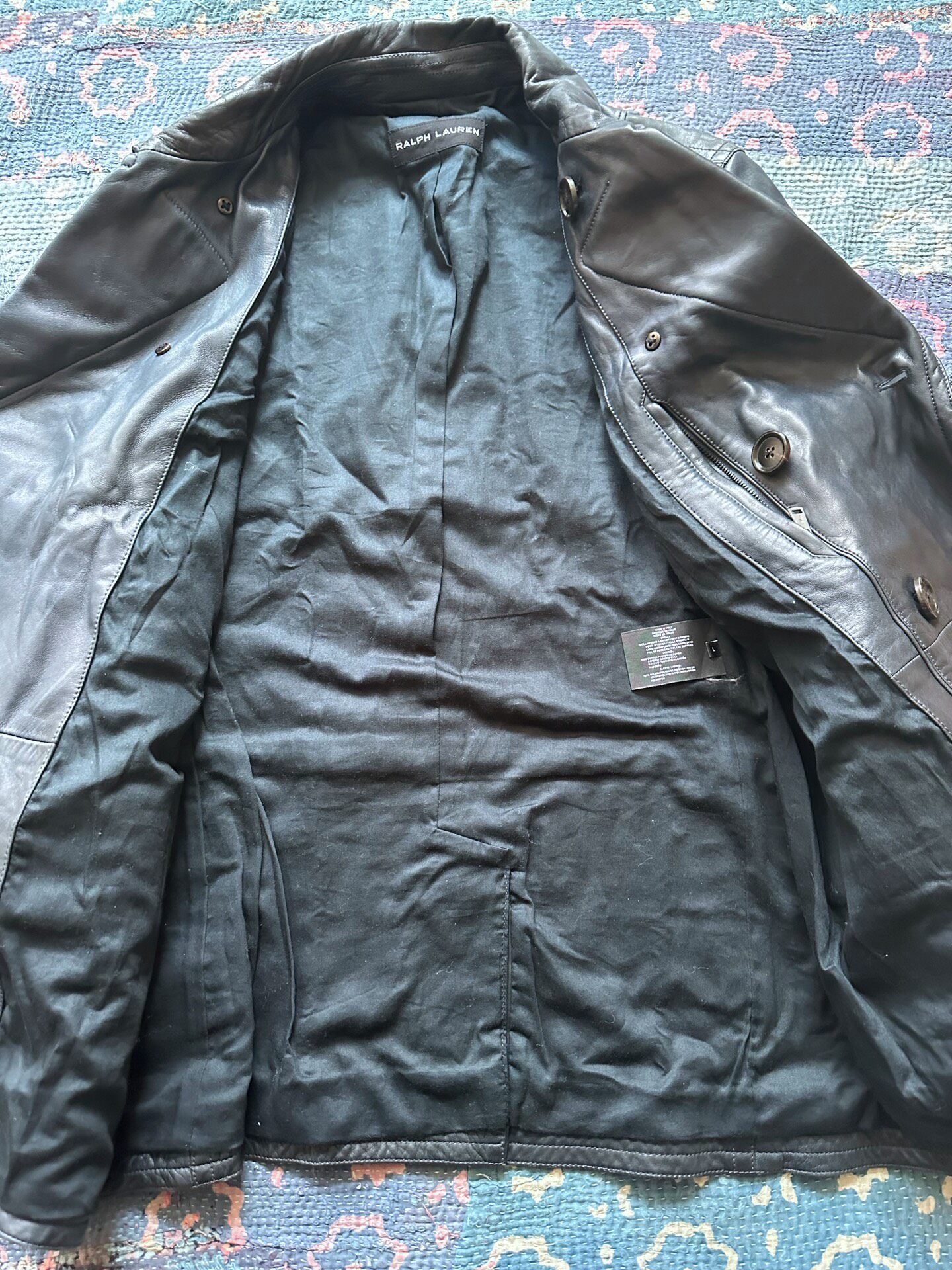 Ralph Lauren RRL Blue-Black Leather Coat — label
