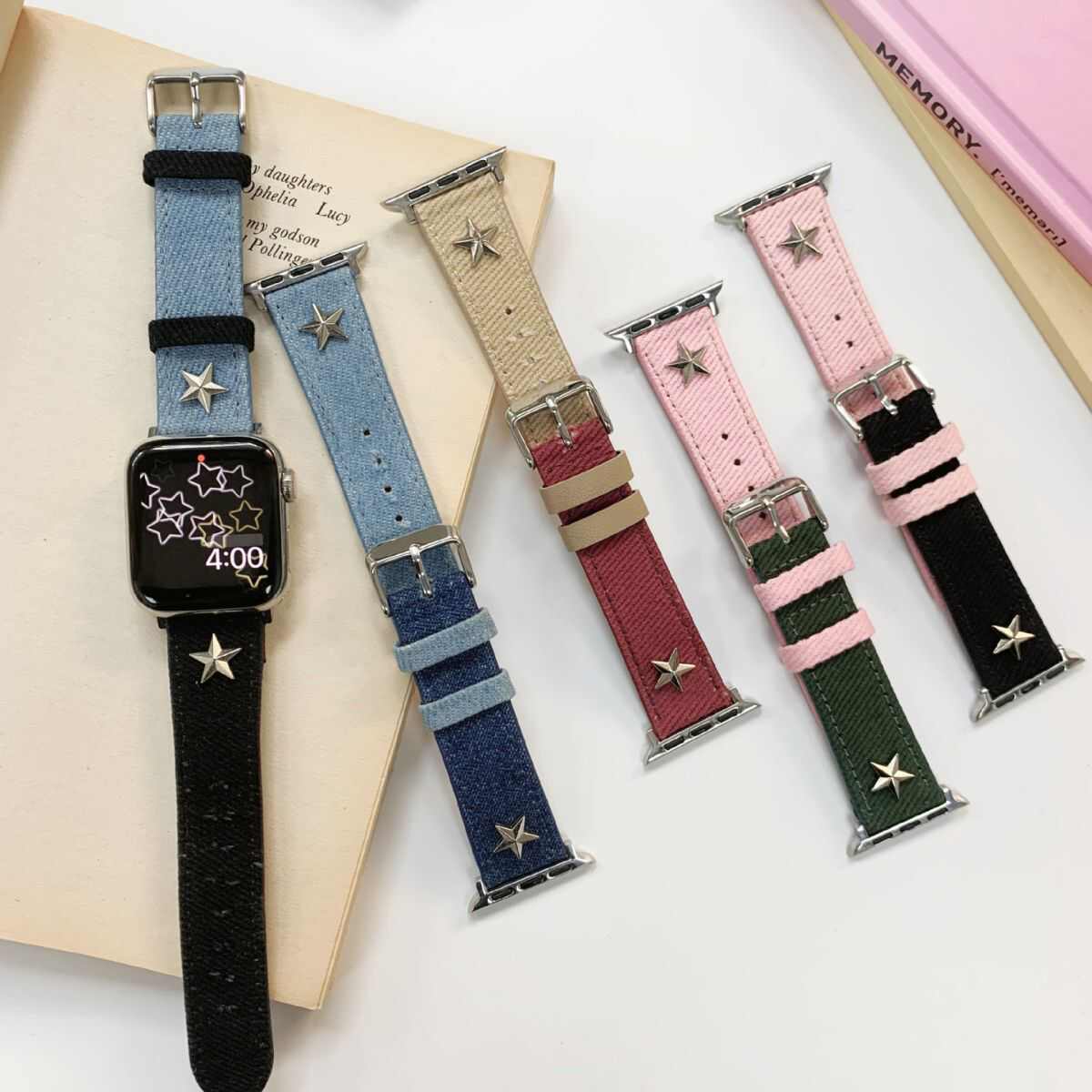 适用applewatch9表带苹果S10手表iwatch8牛仔S8帆布S7夏天真皮654