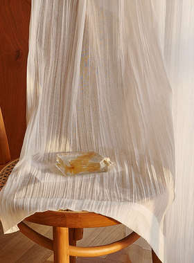 2V06皱的美学」压皱白纱定 制法式轻奢窗帘卧室纱帘白色半透光纱