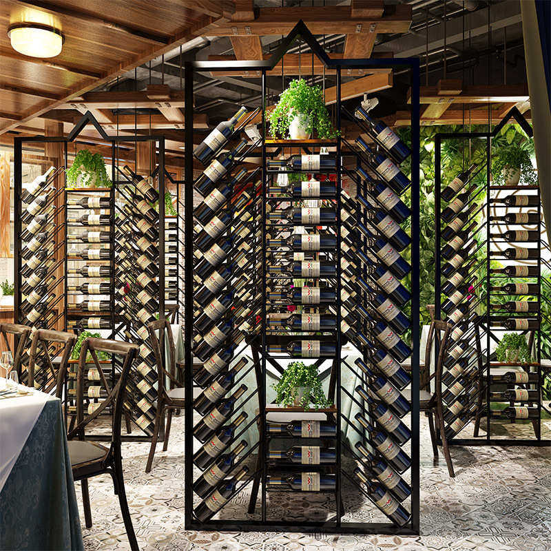 屏风工业隔断餐厅酒柜铁葡萄酒创意红酒风架展示架靠墙简约艺酒吧