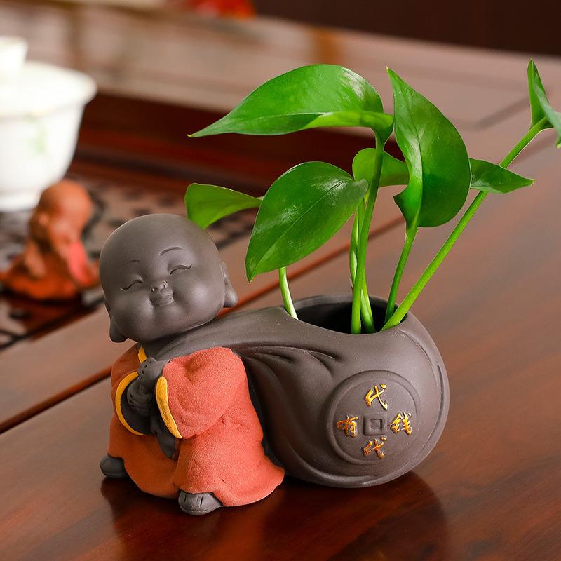 创意紫砂小和尚茶桌摆件茶台装饰禅意精品茶宠茶文化茶盘茶具摆设
