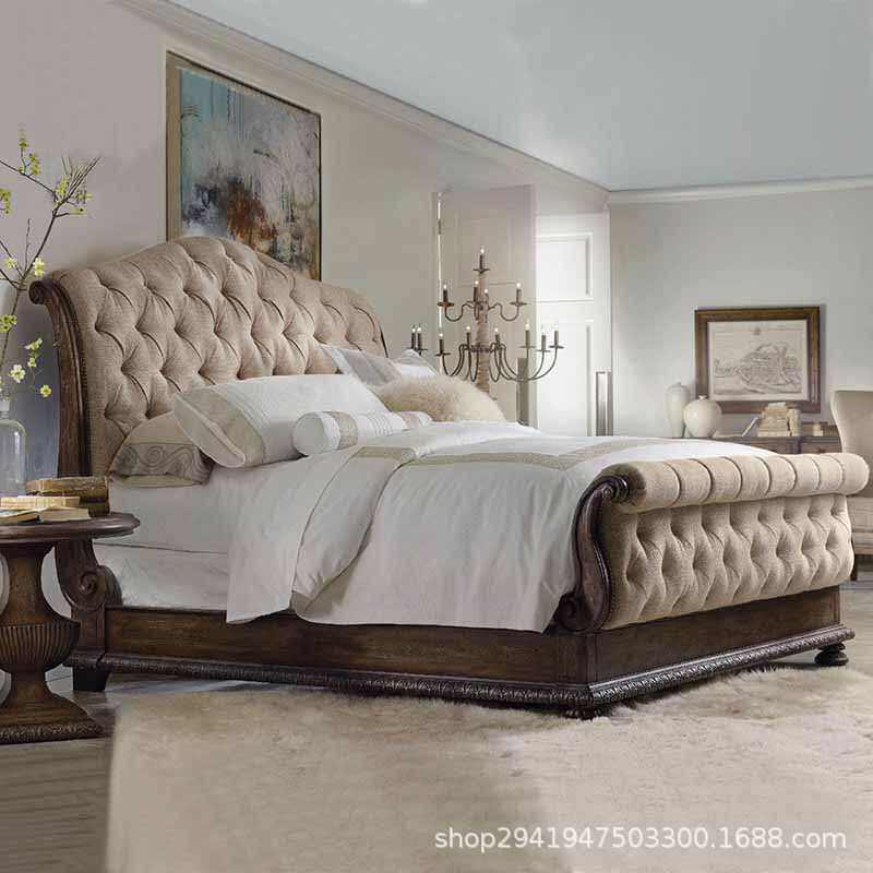 定制家具实木橡木床法式复古雕花宫廷床布艺软靠双人床卧室婚床
