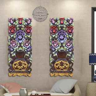 泰国木雕壁挂饰餐厅客厅背景装 饰墙壁挂件东南亚玫瑰郁金香雕花板