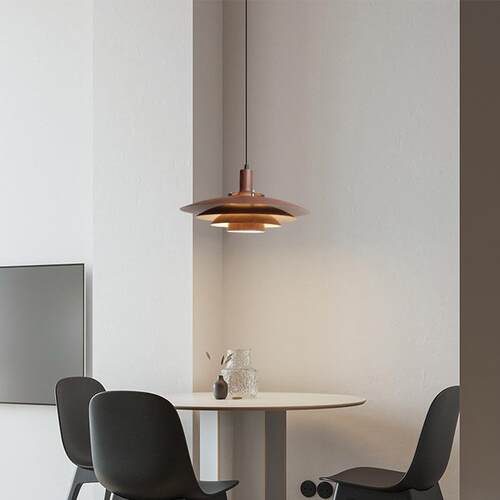 可升降伸缩PH5飞碟餐厅吊灯胡桃木色设计师美式复古餐厅餐饮吊灯
