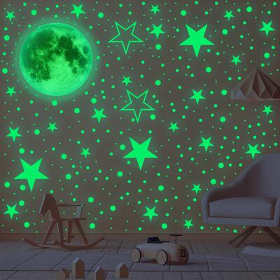 30cm夜光月球发光星星圆点435pcs荧光贴纸儿童房装饰自粘卡通贴纸