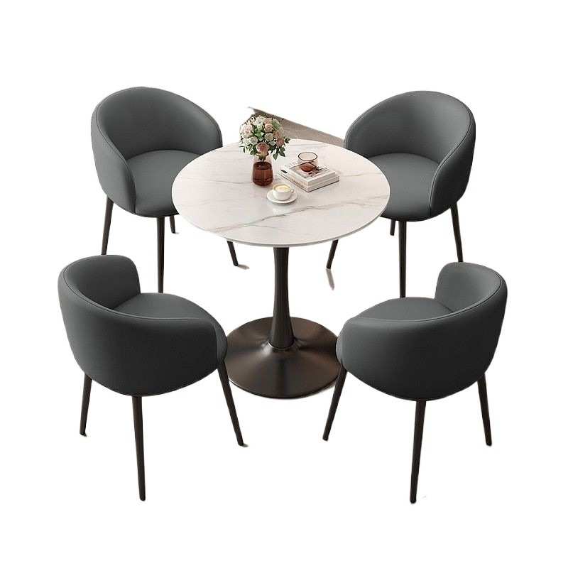 北欧轻奢岩板洽谈桌椅接待办公室会客阳台休闲小圆桌公寓餐桌家用