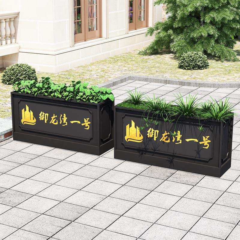 现代简约铁艺盆栽架 轻奢落地式金属隔断箱 公园商场装饰户外花箱