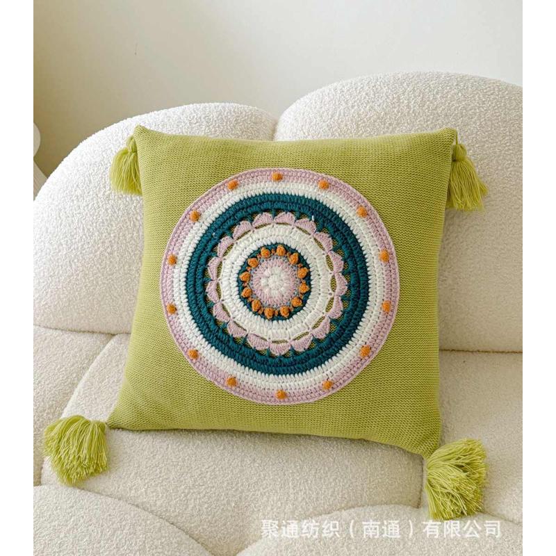 风枕异性绒蝴蝶花抱针织ins腰半边六瓣枕套枕沙发靠垫色系浅绿