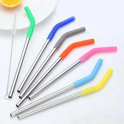 XX9B 10 Pcs 304 Stainless Steel Straw Silicone Cover