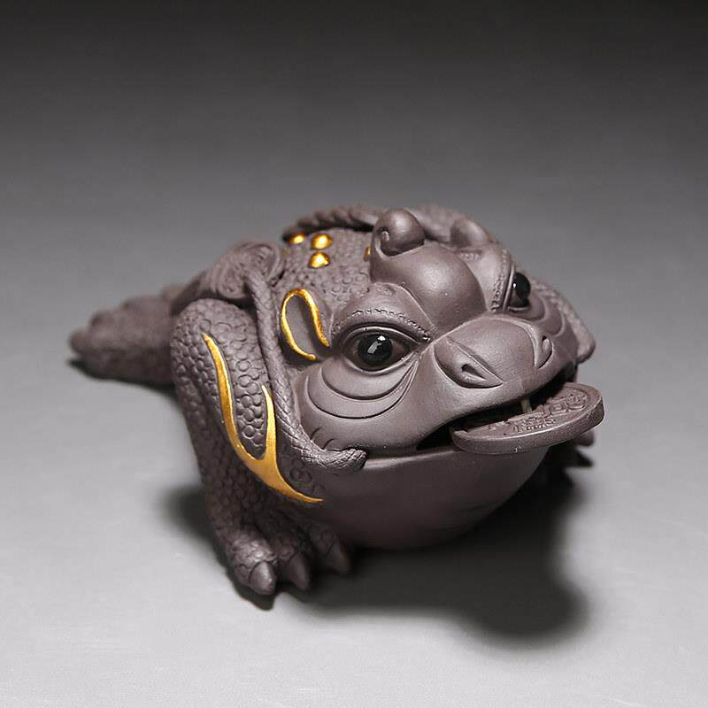 茶宠金蟾精品可养紫砂招财三足蟾蜍茶台茶盘茶玩小摆件