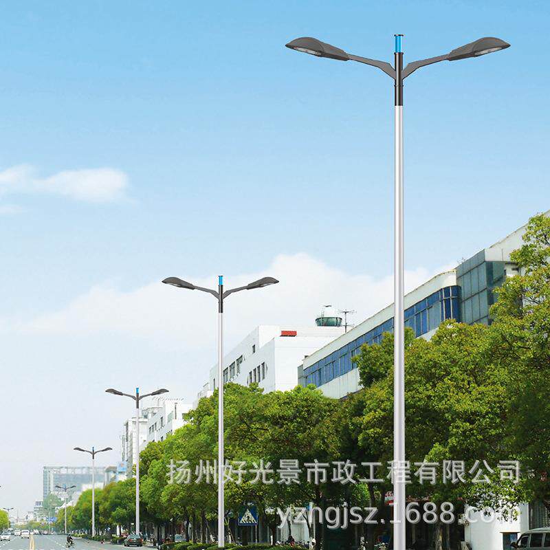 led路灯6米8米热镀锌方形双头路灯杆高低臂双杆道路路灯厂家