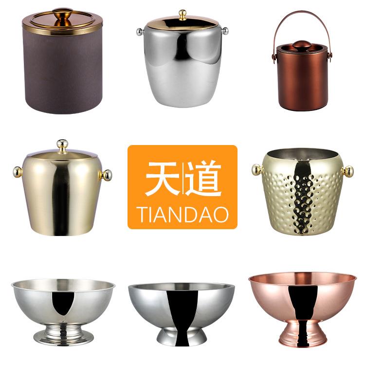 不锈钢双层冰桶酒吧欧式香槟桶加厚KTV手提冰粒桶 冰镇红酒桶