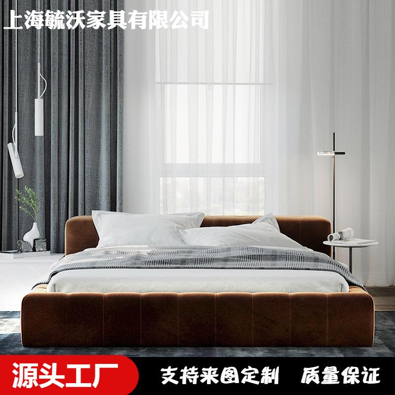 方块床1.8m现代简约轻奢床卧室绒布1.5m布艺床主卧双人床榻榻米