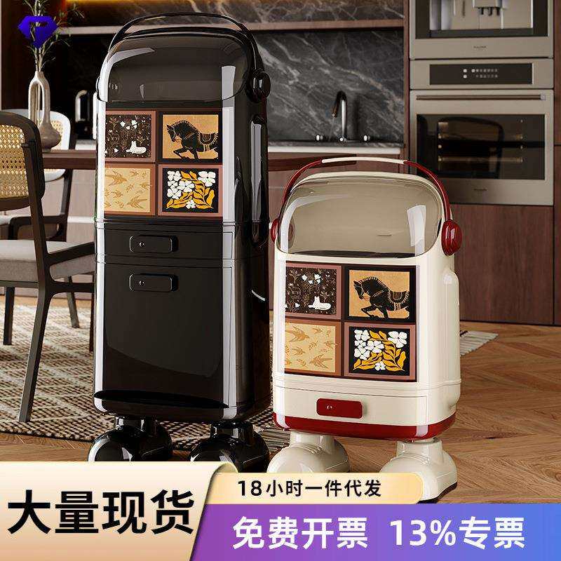 厨房垃圾桶家用大号带盖子双层防臭厨余干湿分离分类中古风收纳桶