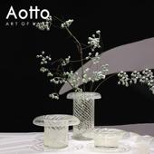 现代简约创意条纹玻璃花瓶样板间客厅台面装 饰设计感花器桌面摆件