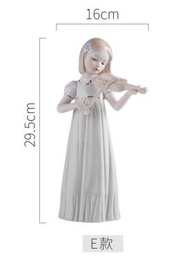 正品西洋女艺孩拉小提琴陶雕件塑摆酒柜电视柜装饰工品家居饰瓷品