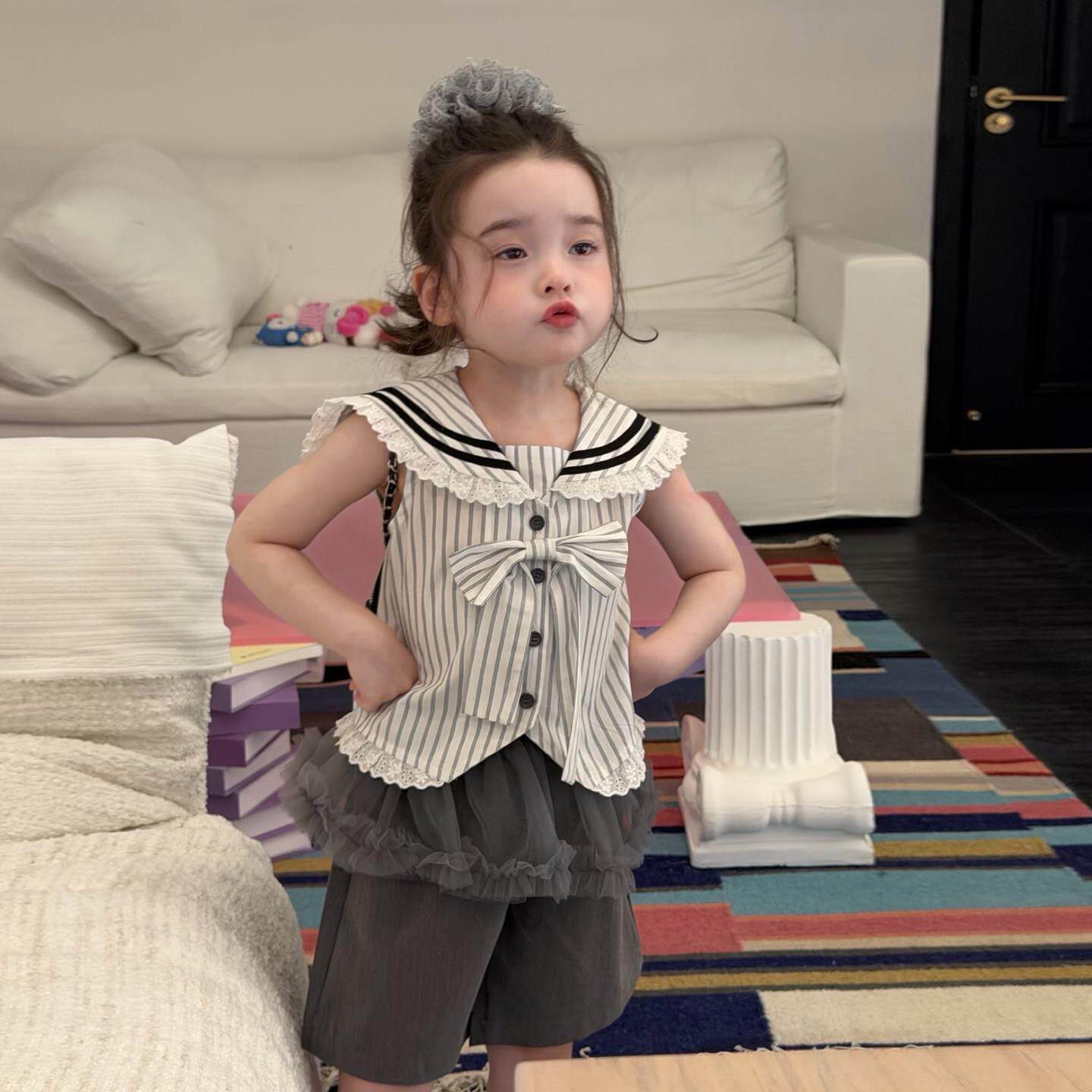 奶油baby女童短袖T恤衬衫2026夏装新款洋气女宝宝小童学院风套装
