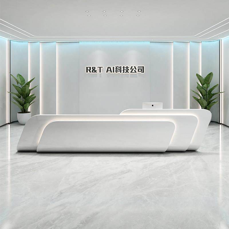 简约美容院吧台公司前台接待台桌服装店婚纱摄影舞蹈室弧形收银台