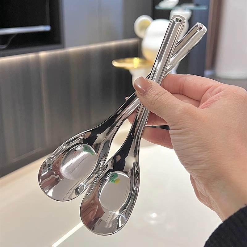 不锈钢元宝勺家用小孩喂饭勺汤勺小朋友吃饭勺子调羹勺成人勺