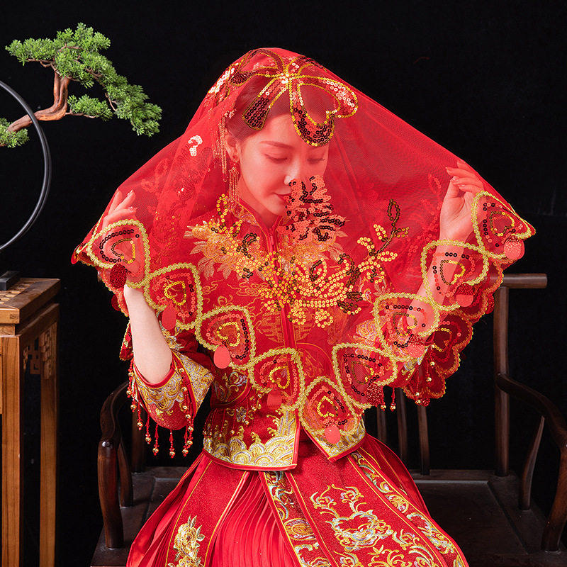 新娘红盖头半透明纱2024结婚中式婚礼头纱秀禾服高级蒙头红色喜帕,服饰配件/皮带/帽子/围巾,头纱,淘宝优惠券,粉丝福利购,淘宝优惠卷