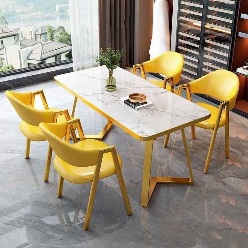 家用小户型餐桌椅组合轻奢现代简约奶茶快餐店北欧接待长方形饭桌