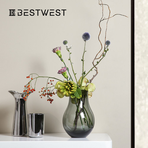 装饰品 best花马葫芦 形高档木家居醉玻璃器青灰色west摆件花瓶
