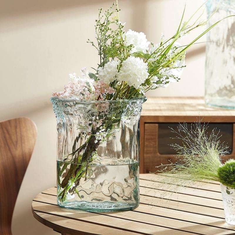 艺术客厅摆件百合鲜花水培椭圆进口花瓶北欧西班牙插花瓶玻璃透明