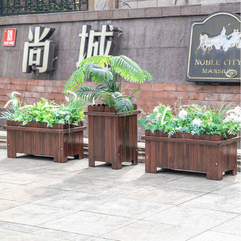 碳化防腐木花箱长方形花盆户外实木庭院阳台种菜盆多肉花槽种植箱