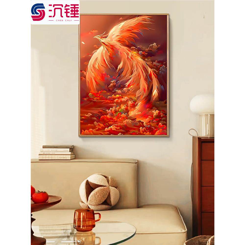 金色火凤凰装饰画浴火重生好寓意油画四大神兽朱雀画凤凰呈祥挂画
