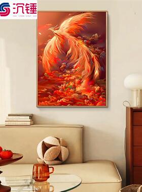 金色火凤凰装饰画浴火重生好寓意油画四大神兽朱雀画凤凰呈祥挂画