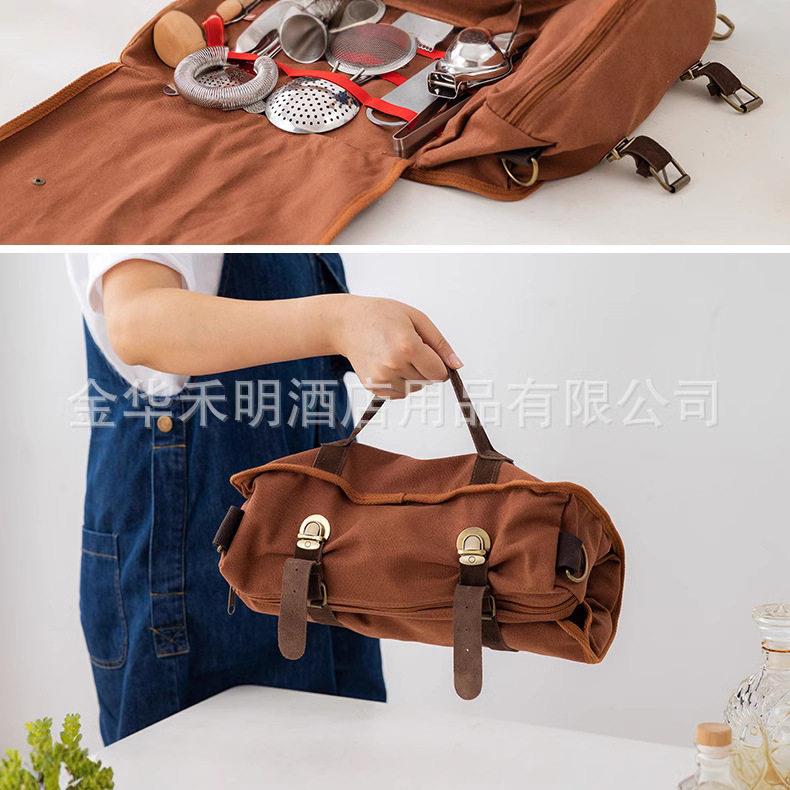 酒吧调酒 专业调酒工具包斜跨帆布包调酒工具组合套装器具包户外