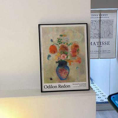 法国艺术家Odilon Redon花卉向日葵轻奢名画欧式复古静物装饰画